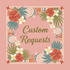 create a square thumbnail that ONLY says Custom Requests add hawaii vintage embelishments and keep background a soft pink 